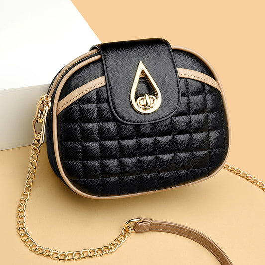 Women's Chain Round Versatile Plaid Textured Shoulder Bags