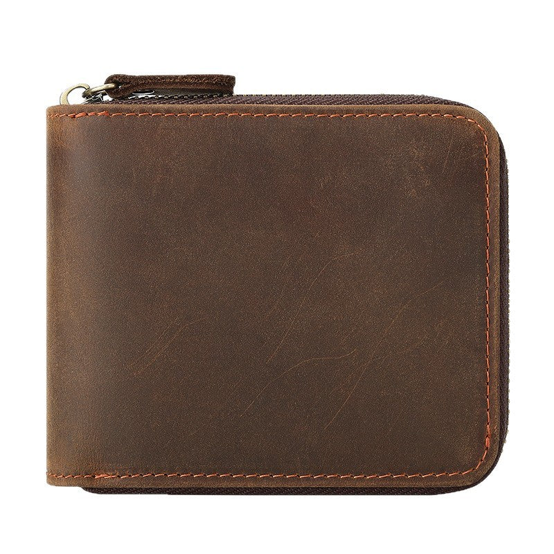 Men's Leather Crazy Horse Broken Sier Multiple Slots Bills Horizontal Storage Men's Wallets