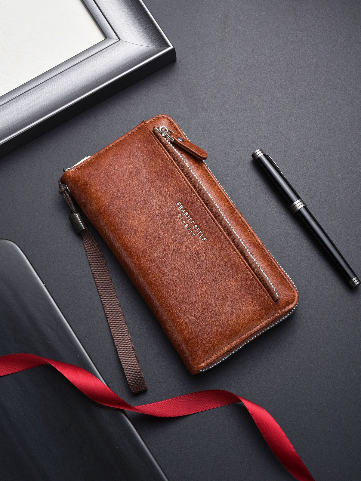 Men's Zipper Outer Car Drawing Mobile Clutch Soft Leather Phone Bags