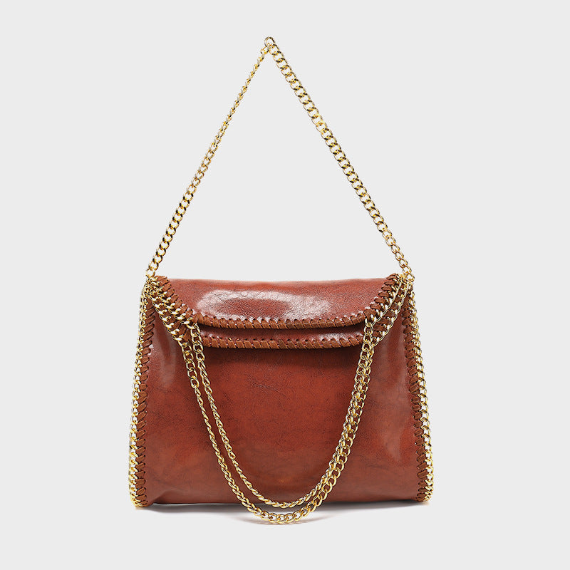 Women's Fashion Korean Simple Oily Leather Chain Bags