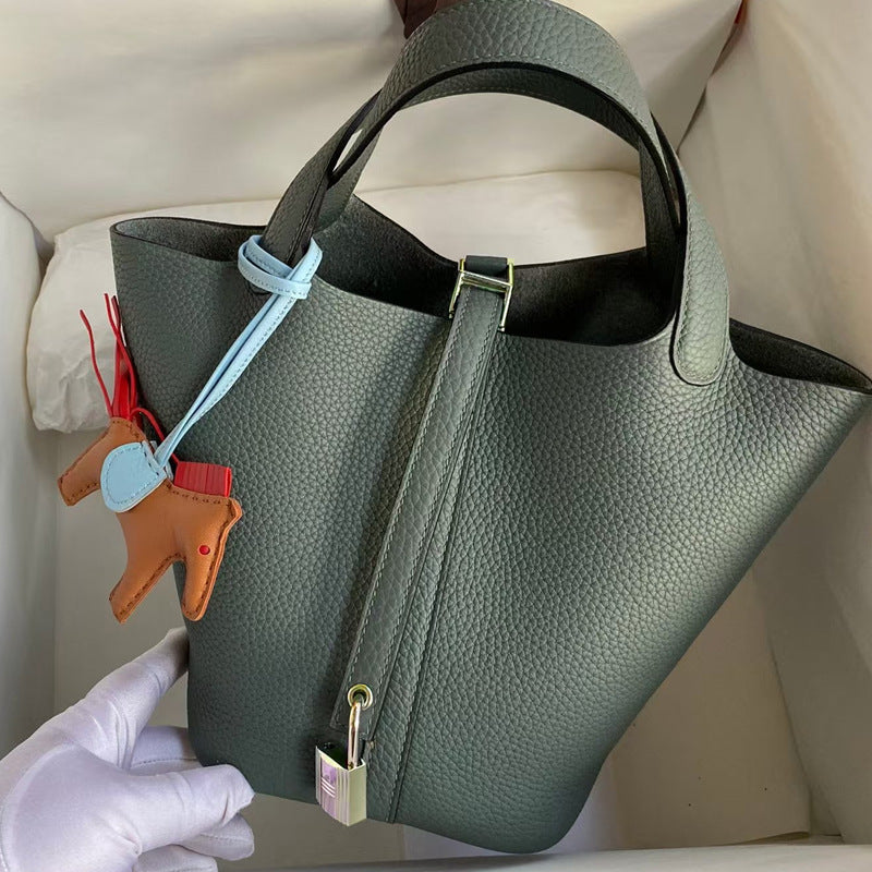 Women's Genuine Leather Vegetable Basket Bride Litchi Grain Bags