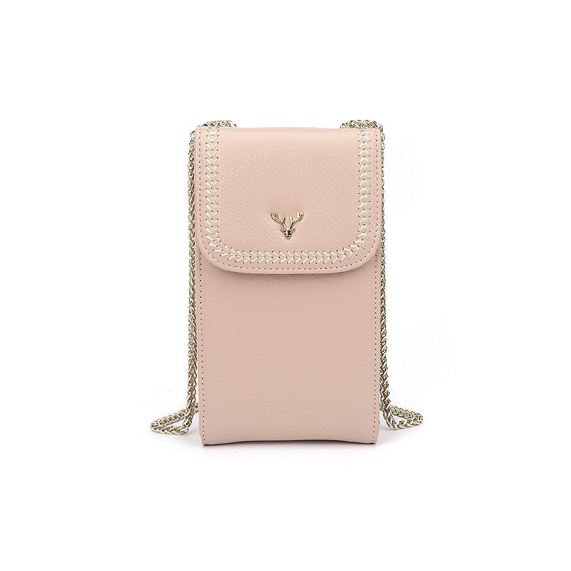 Layer Cowhide Simple Deer Head Mobile Female Phone Bags