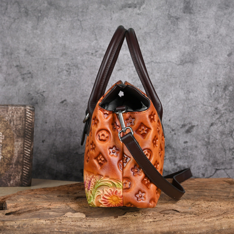 Women's Embossed Hand-rub Color Chinese Style Retro Leather Women's Shoulder Bag