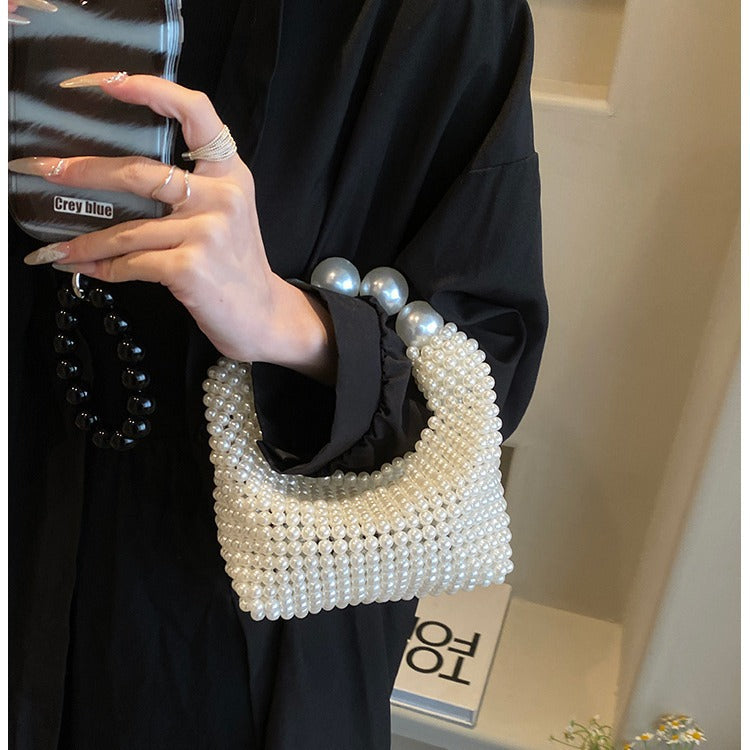 Women's Handmade Woven Dinner French Retro Fairy Pearl Handbags