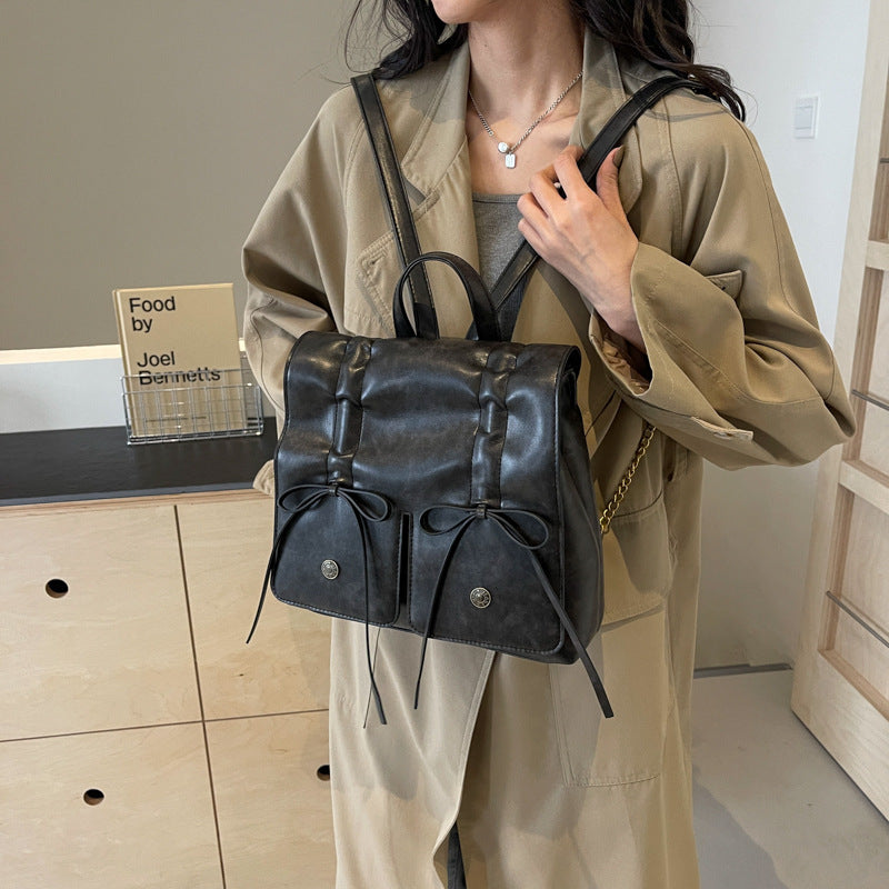 Spring Fashion Bowknot Soft Leather Cute Large Shoulder Bags