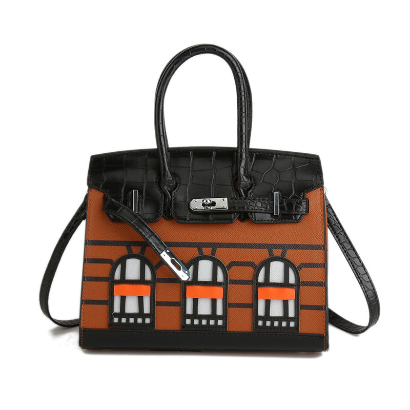 Women's Classic Contrast Color House Portable Shoulder Bags