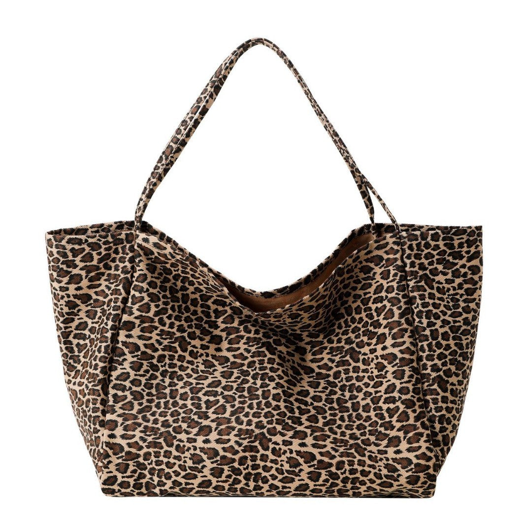 Women's Canvas Korean Style Large Capacity Leopard Print Cloth Commuter Bags