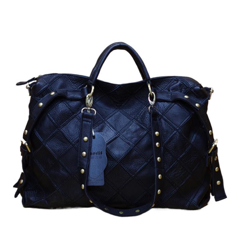 Women's Cowhide Leather Contrast Color Trendy Design Women's Handbag