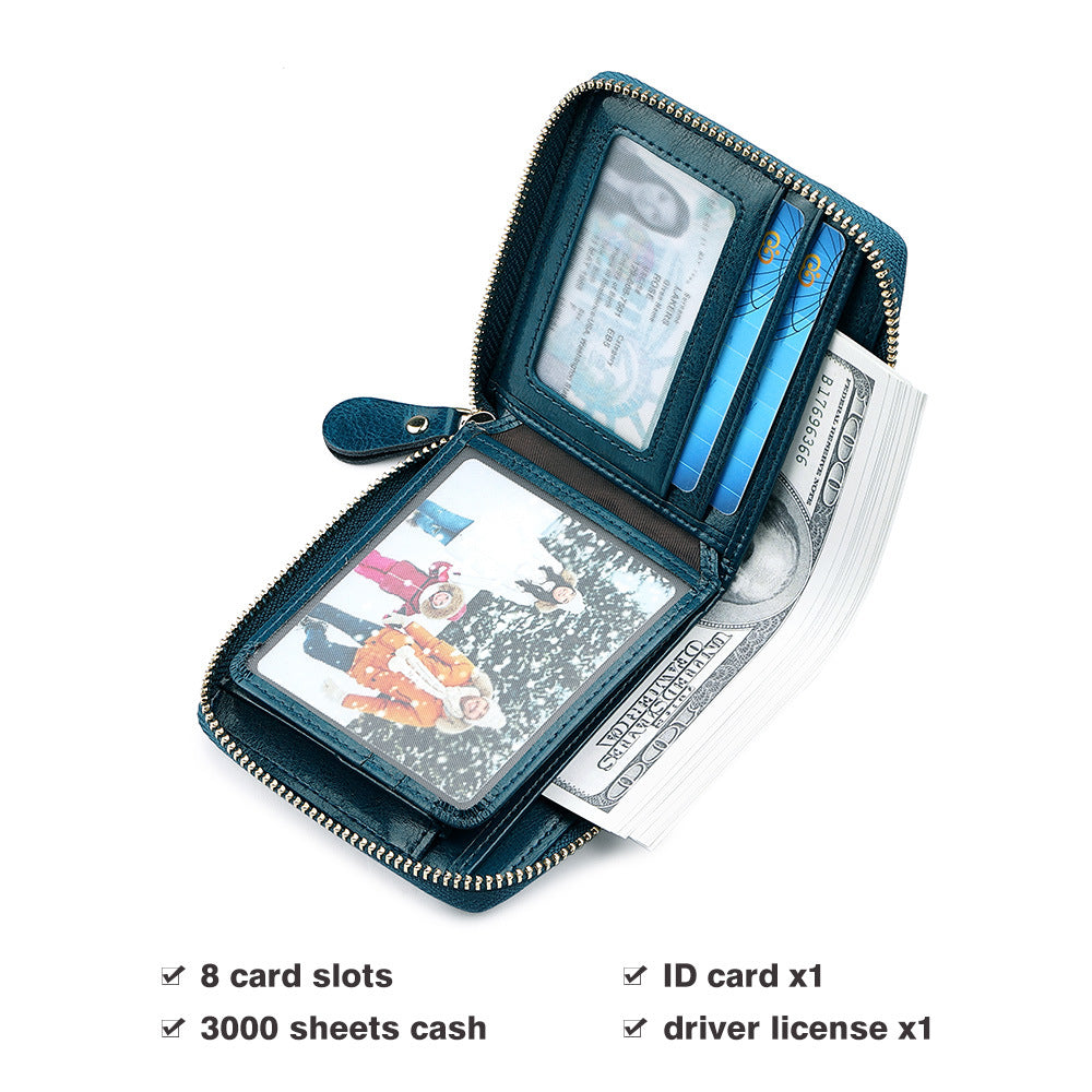 Women's Boxed Short Pocket Zipper Multifunctional Green Ladies Wallets