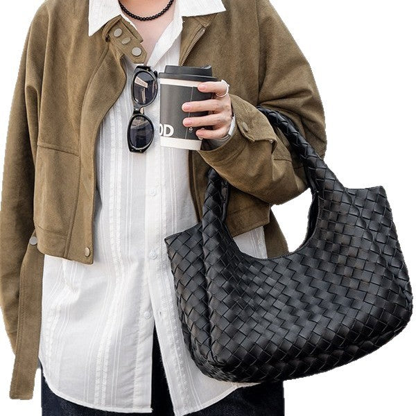 Women's Trendy Sheepskin Handmade Double-sided Woven Hand-held Women's Handbag