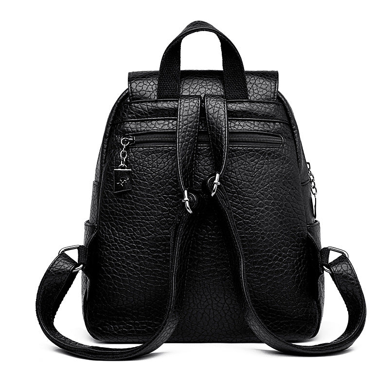 Women's Kangaroo Leather Litchi Pattern Lightweight Large Backpacks