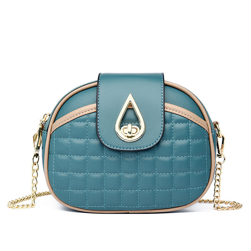 Women's Chain Round Versatile Plaid Textured Shoulder Bags