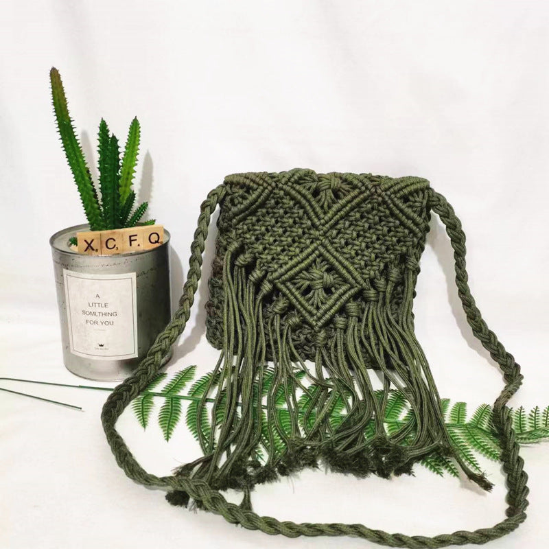 Cotton Thread With Lid Tassel Woven Ethnic Style Bags