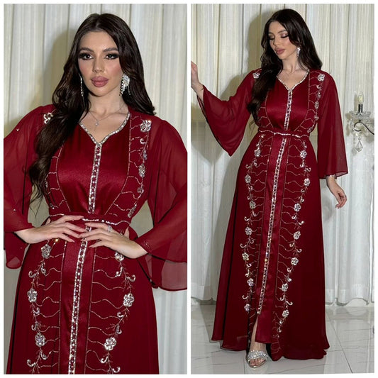 Beautiful Dress Chiffon Rhinestone Muslim Robe Clothing