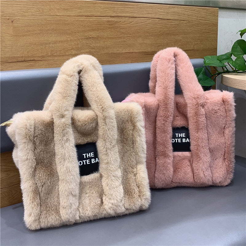 Women's Faux Fur Plush Shopping Commuter Bags