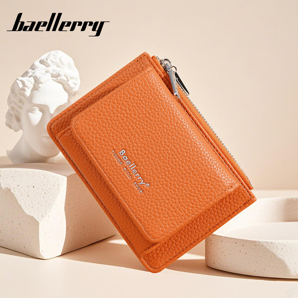 Women's High-grade Lychee Pattern Zipper Niche Tri Card Holder