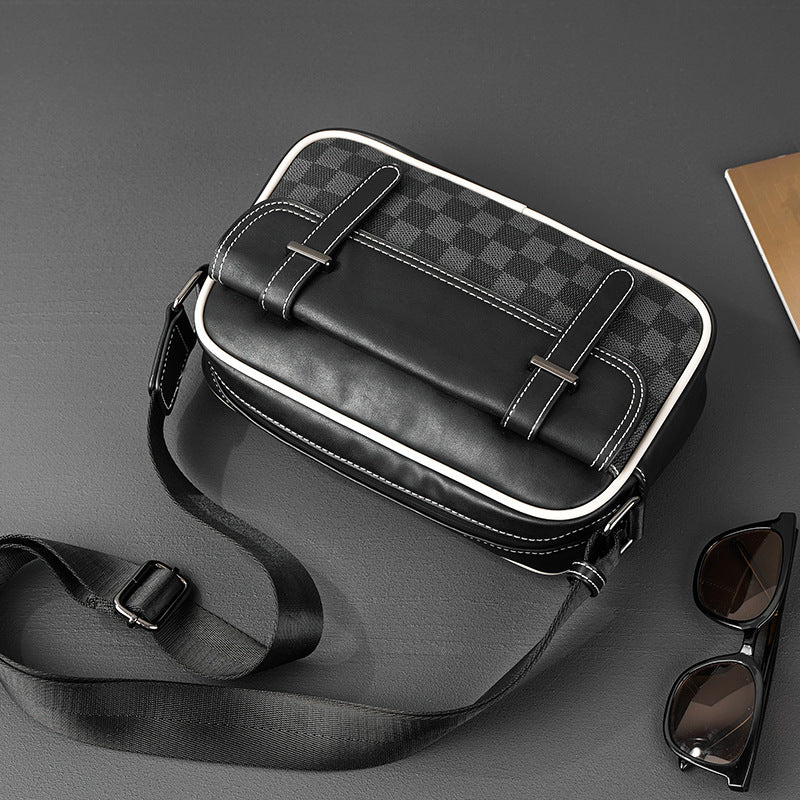 Men's High Quality Plaid Tide Leather Fashionable Men's Shoulder Bags