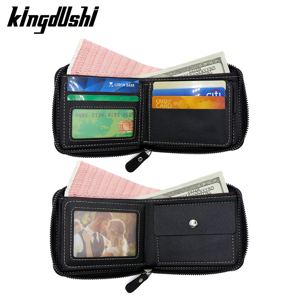 Men's Short Vintage Patchwork Chain Zipper Men's Wallet