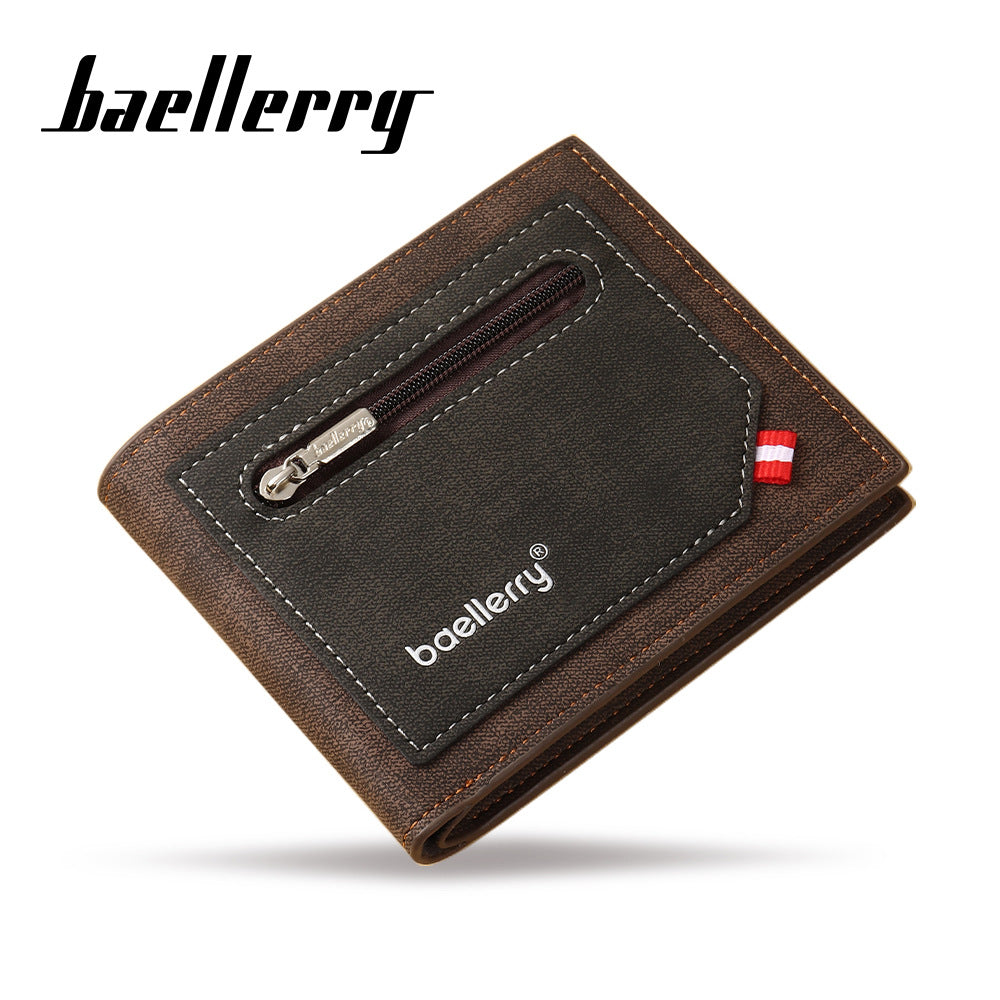 Men's Short Business Contrast Color Zipper Pocket Multiple Men's Wallet
