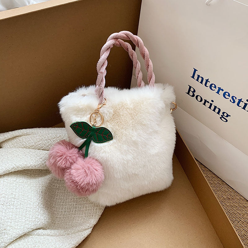 Chain Design Cherry Plush Gentle Cute Women's Messenger Bag