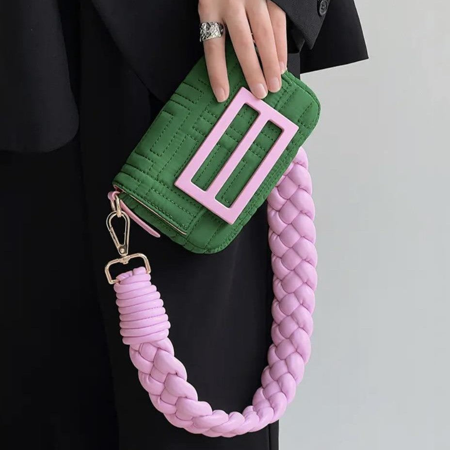 Women's Pink Woven Pouch Underarm Fashionable Contrast Color Oxford Bags