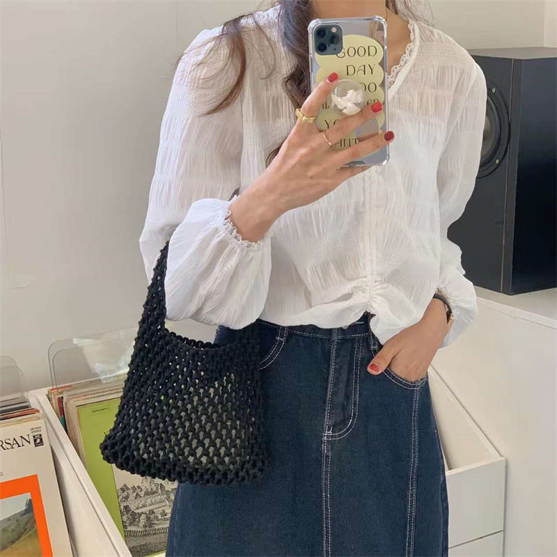 Color Straw Mini Korean Wrist Woven Classic Style Women's Handbag