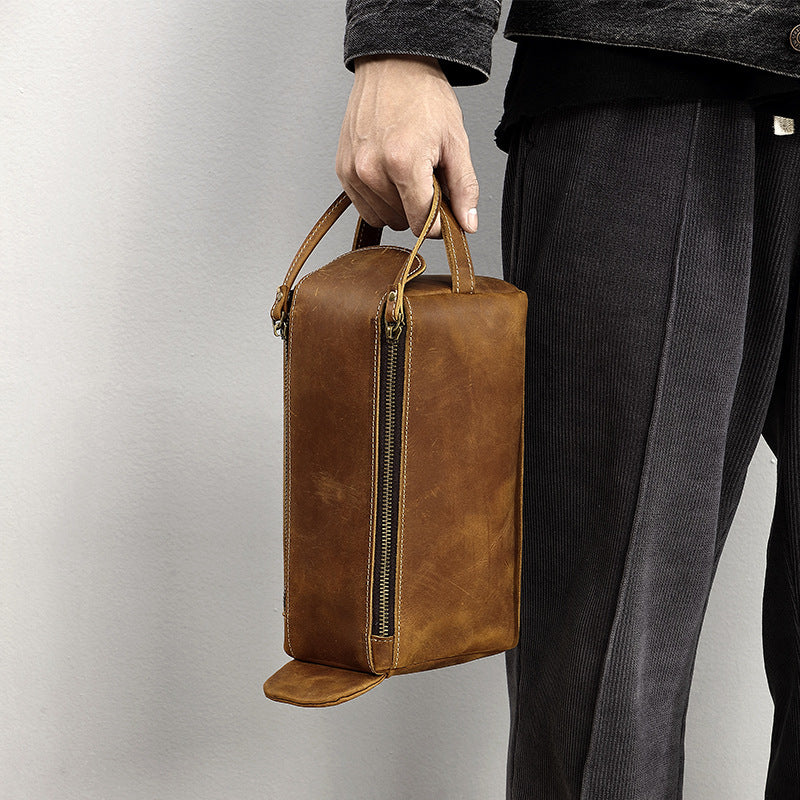 Men's Real Leather Toiletry Storage First Layer Cowhide Clutch Men's Handbags