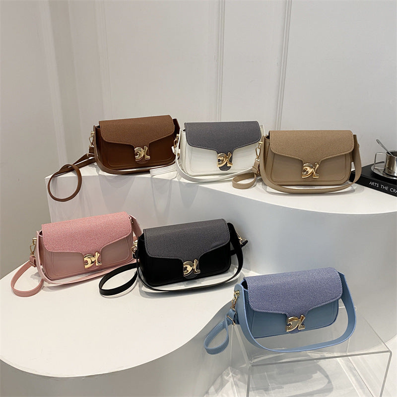 Simple Contrast Color Retro Texture Portable Lady Women's Shoulder Bag