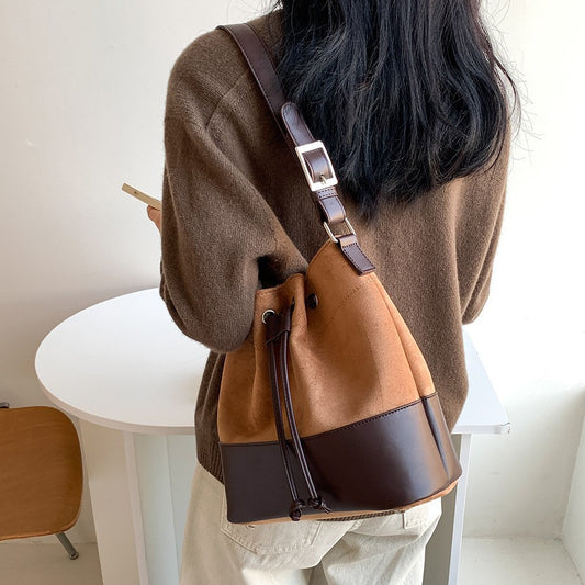 Women's Style Design Suede Leather Patchwork Portable Retro Shoulder Bags