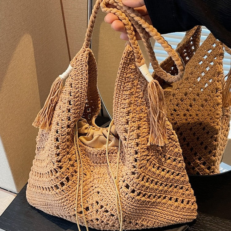 Women's Idle Style Loose Feeling Large Capacity Woven Summer Seaside Holiday Women's Shoulder Bag