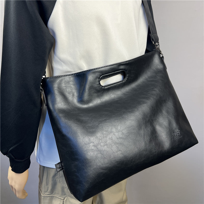 Vintage Big Washed Soft Leather Imitation Men's Shoulder Bags