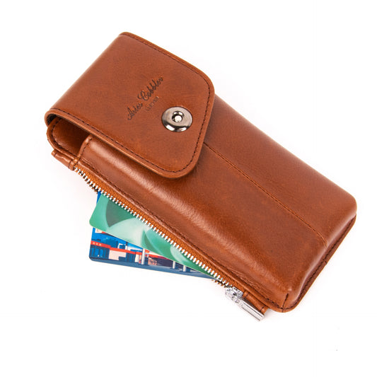 Men's Leather Zipper Hidden Mobile Hanging Genuine Phone Bags