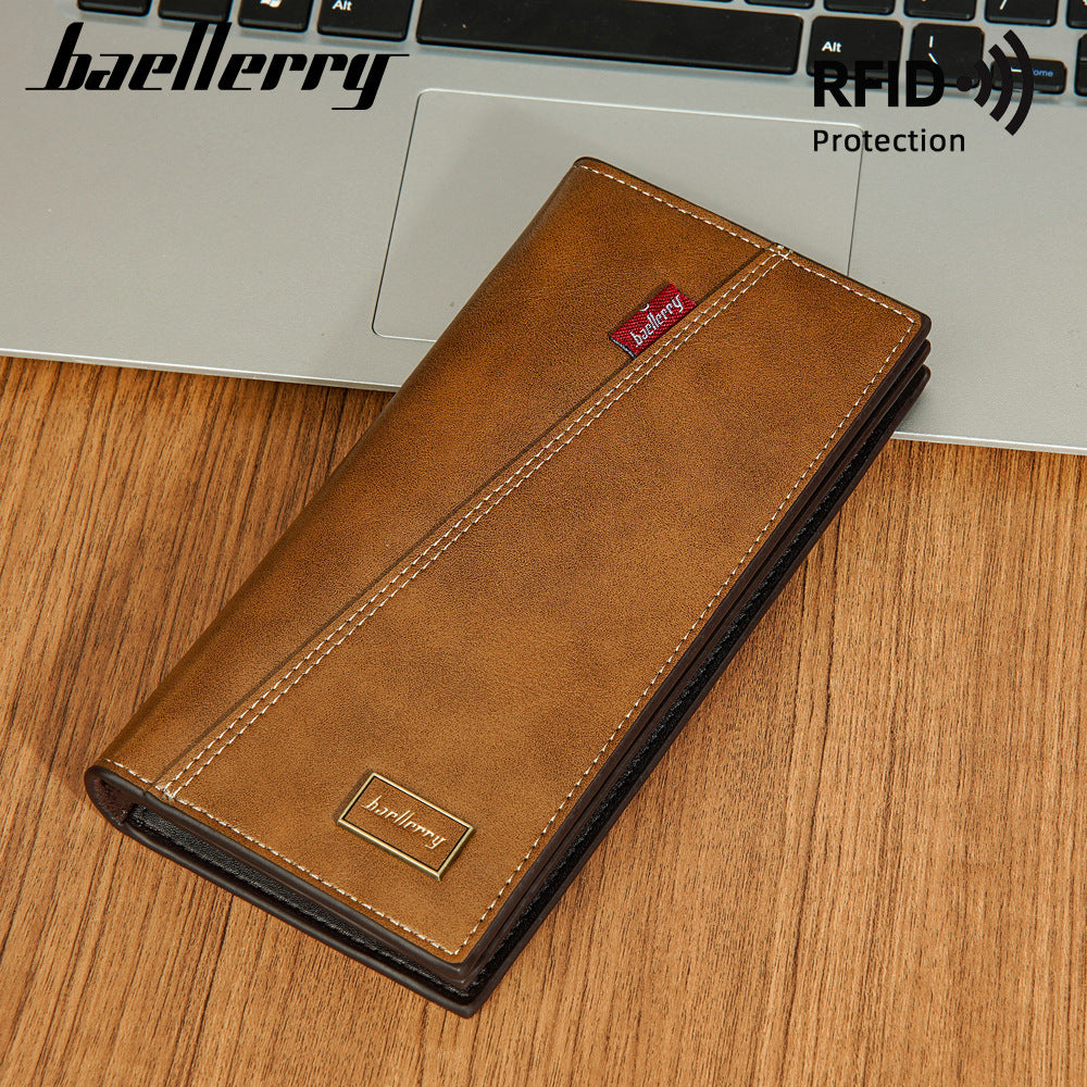 Men's Long Retro Multiple Slots Open Thin Men's Wallet