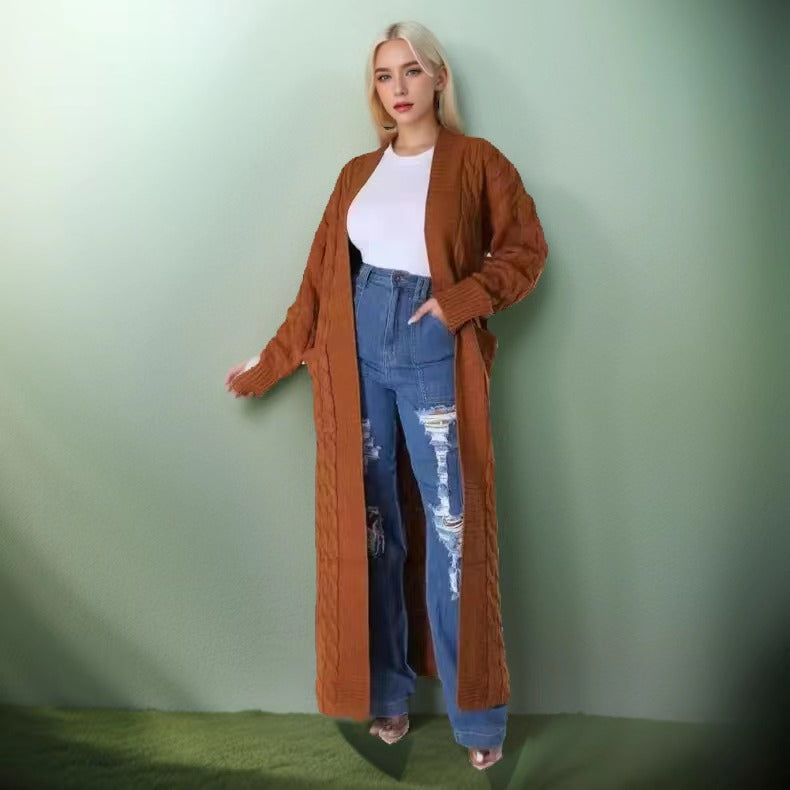Women's Twist Pocket Fashion Sexy Casual Long Sweaters