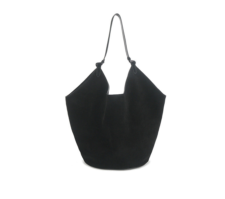Single Frosted Cowhide Suede Dumpling Niche Bucket Bags