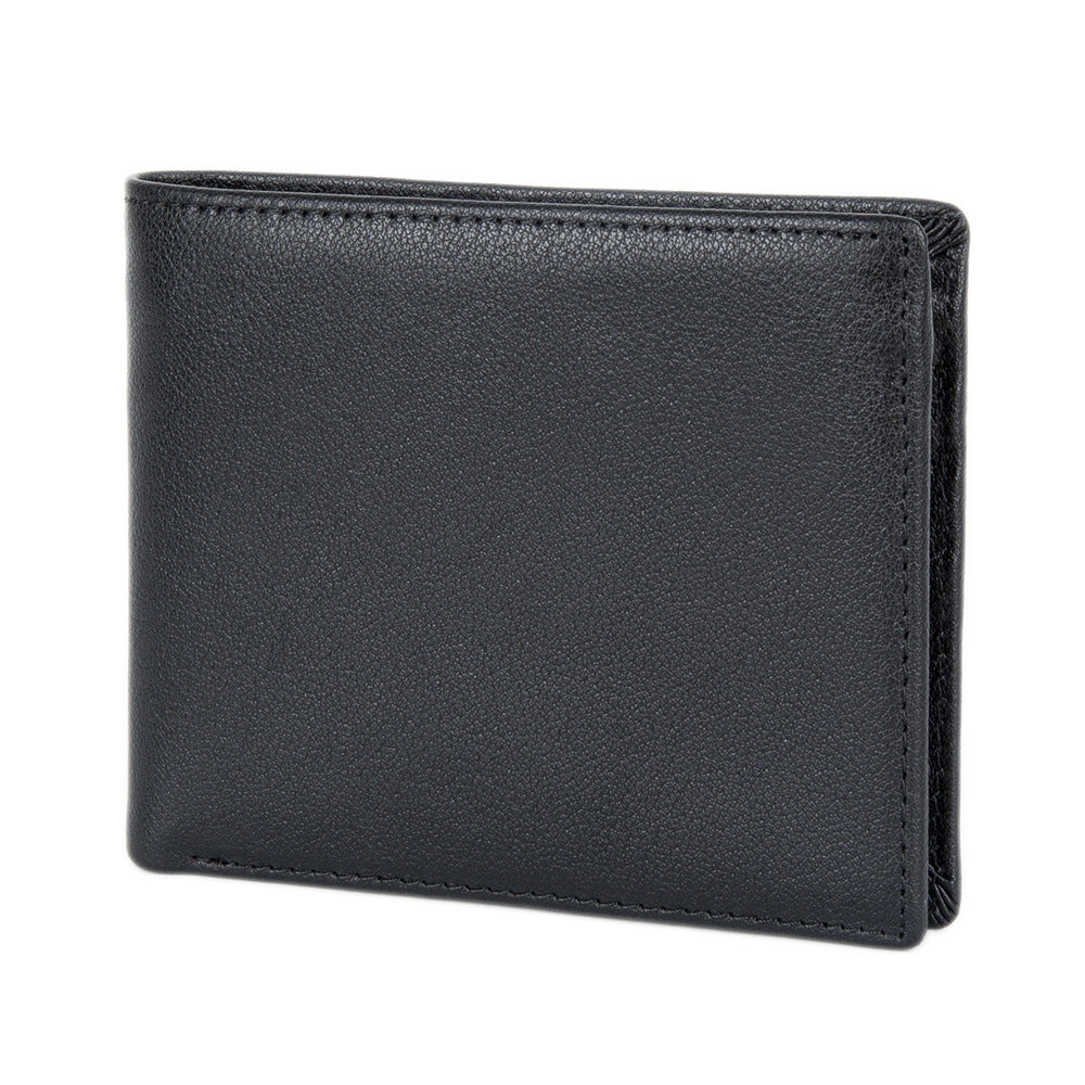 Men's Short Genuine Leather Horizontal Classic Black First Layer Cowhide Men's Wallet