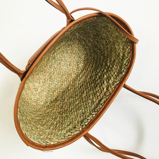Women's Straw Open Large Woven Oblique Basket Shoulder Bags