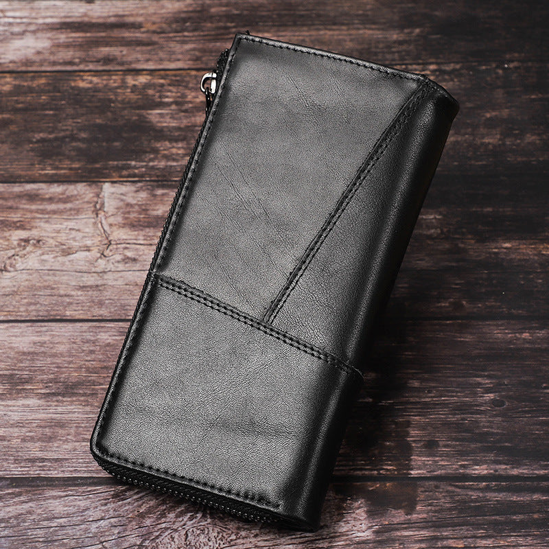 Men's Black Angel First Layer Cowhide Long Men's Wallet