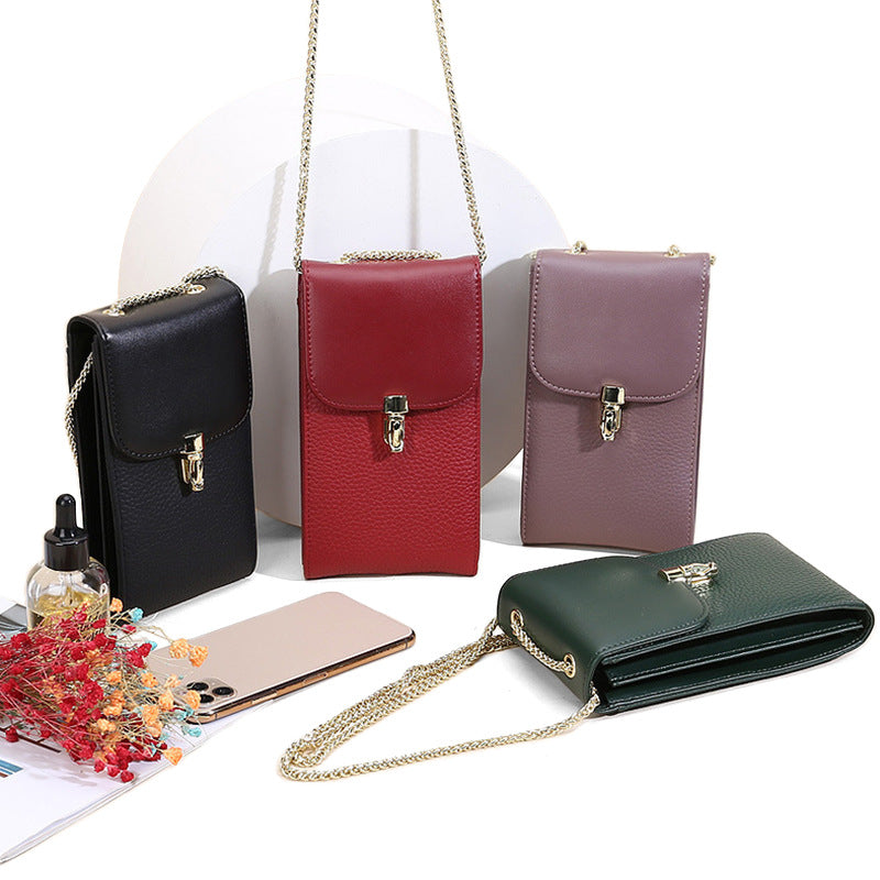 Women's First Layer Leather High Sense Joker Chain Phone Bags