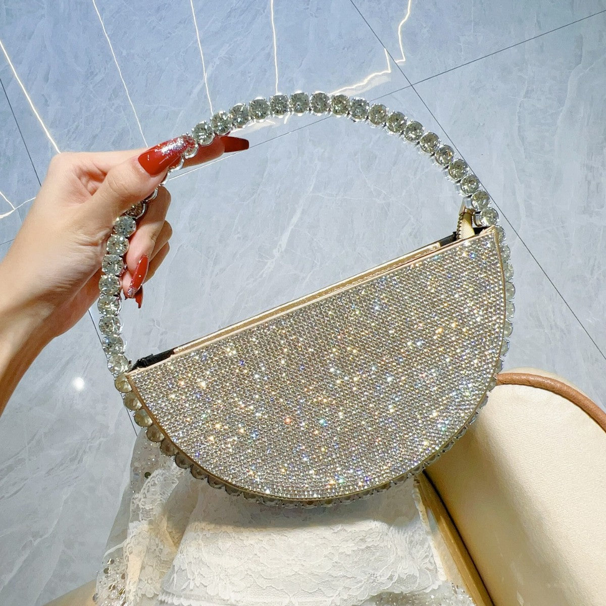 Niche Round Diamond-shaped Rhinestone Banquet French Evening Bags