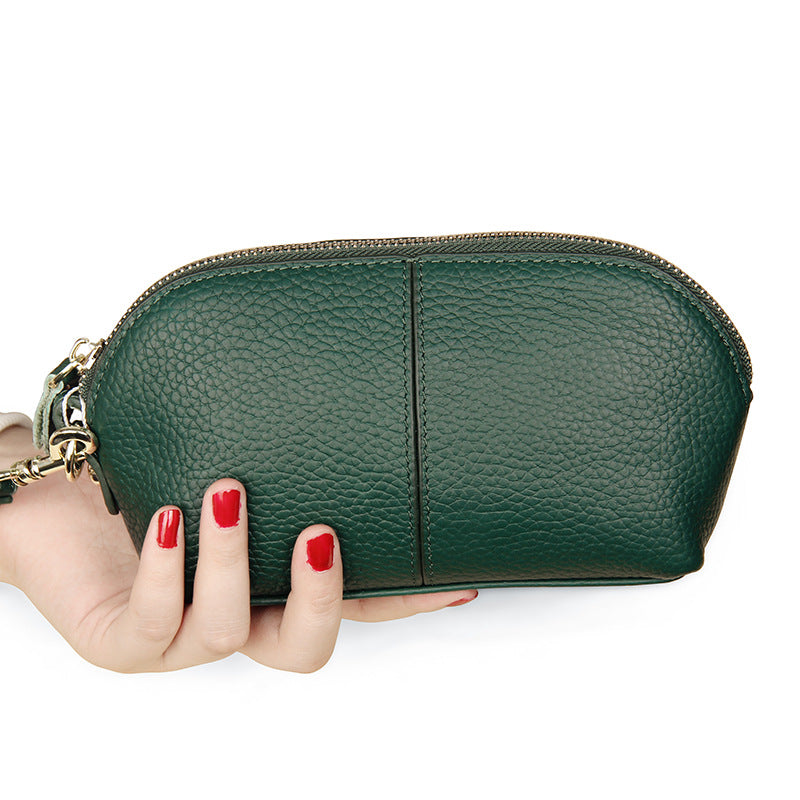 Women's Cowhide Long Fashion Large Capacity Genuine Leather Shell Clutch High Bags