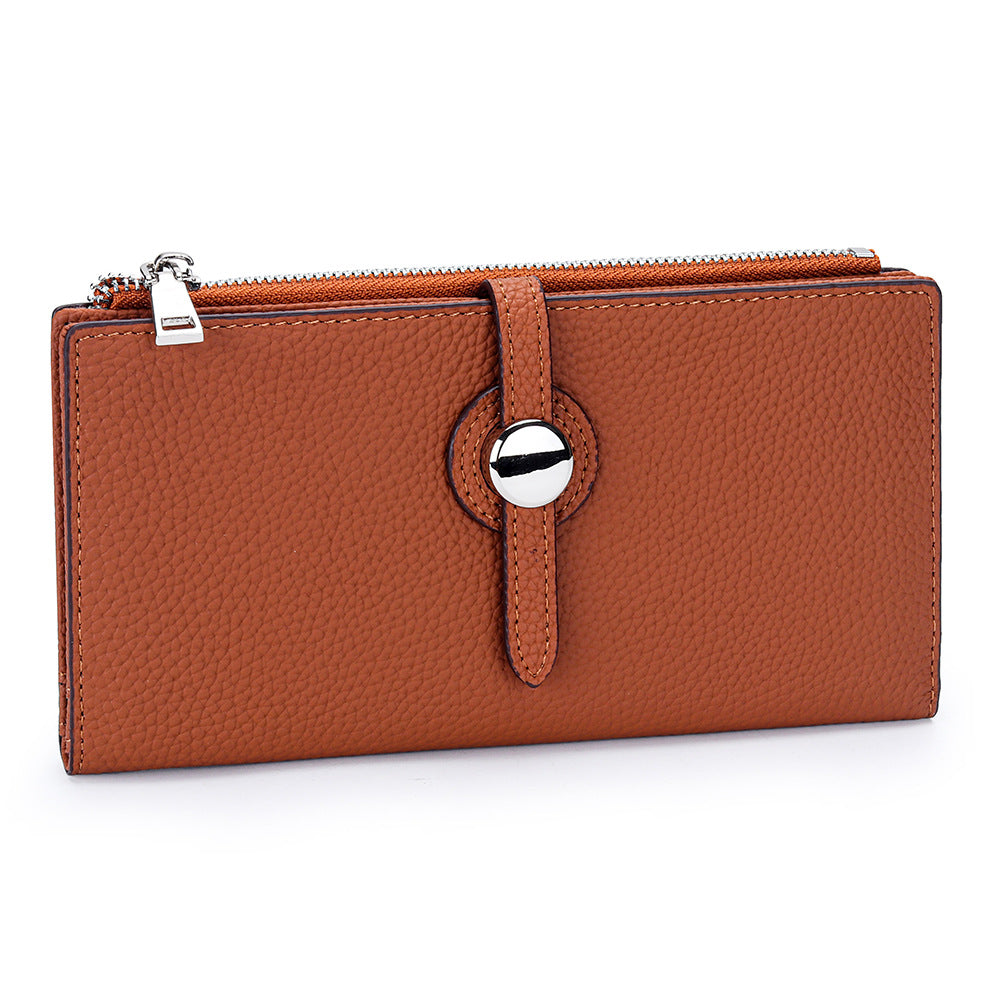 Leather Long Fashion Color Contrast Folding Large Capacity Multiple Ladies Wallet