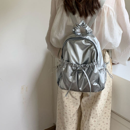 Women's Style Pleated Nylon Pure Color Minimal Backpacks