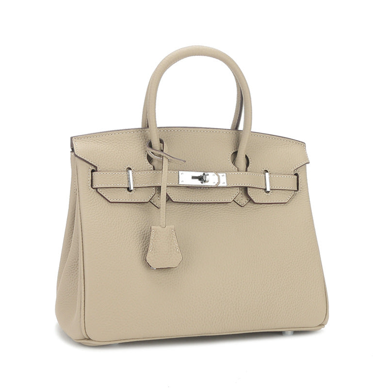 Sier Kelly Leather Large Capacity Litchi Handbags