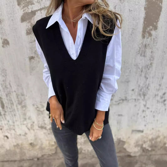 Charming Knitted Solid Color Versatile Basic Vests
