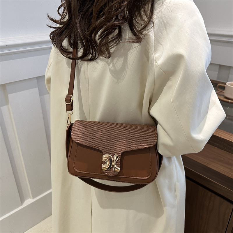 Simple Contrast Color Retro Texture Portable Lady Women's Shoulder Bag