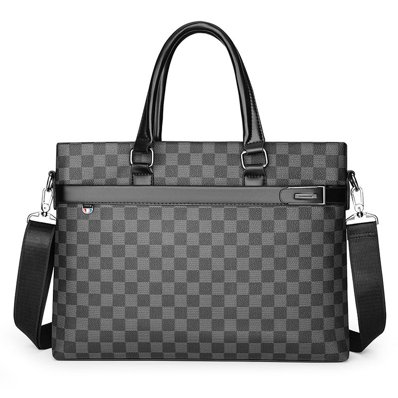 Men's Plaid Fashion Large Capacity Business Computer Men's Handbags