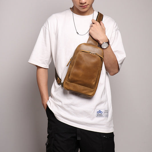 Women's & Men's Vintage Genuine Leather Close-fitting Crazy Horse Men's Chest Bags