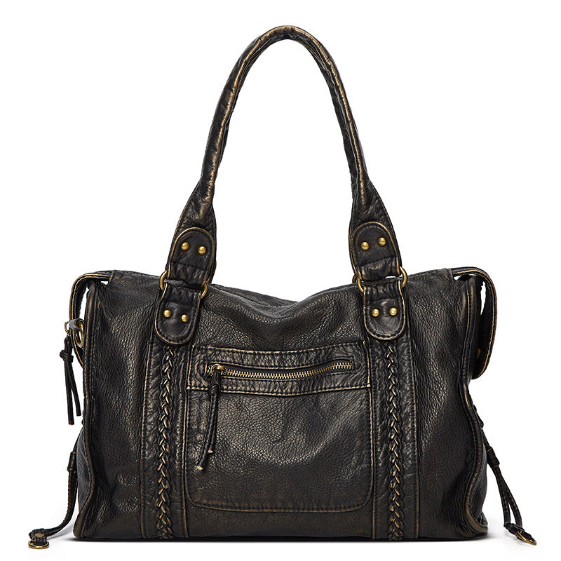 Retro Distressed Waste Soil Style Worn Looking Washed-out Women's Shoulder Bag