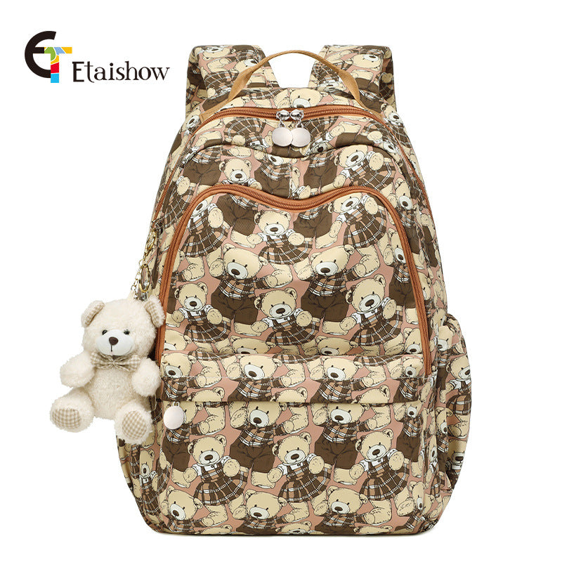 Women's For Junior Cute Cat Print Large Backpacks